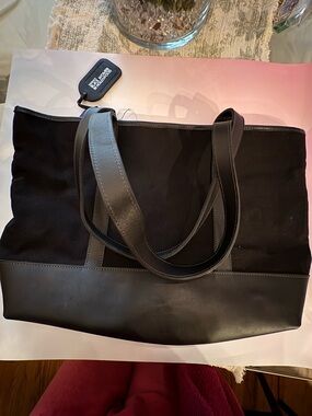 Women's Black Canvas & Leather Tote Bag - Unbranded